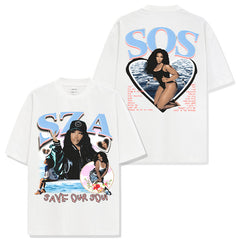 Sisha SZA printed short sleeve T-shirt heavy cotton long sleeve round neck washed hooded sweatshirt men