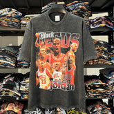 Vintage MJ Legendary Flying Man Printed Short Sleeve T-Shirt Vintage Washed Heavy Cotton Small Neckline T