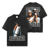 Hip Hop AALIYAH Printed Short Sleeve T-Shirt Washed Long Sleeve Loose Hooded Sweater