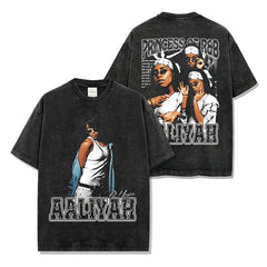 Hip Hop AALIYAH Printed Short Sleeve T-Shirt Washed Long Sleeve Loose Hooded Sweater