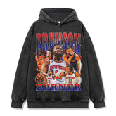 Vintage Tide Brunson JB Print Short Sleeve T-Shirt Washed Distressed Long Sleeve Loose Hooded Sweatshirt Men