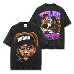 Hip Hop Tyler the Creator Printed Short Sleeve T-Shirt Washed Long Sleeve Loose Hooded Sweater