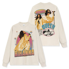 Hip Hop Rihanna Printed Short Sleeve T-Shirt Long Sleeve Loose Crew Neck Washed Hooded Sweater