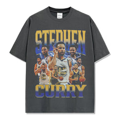 Vintage Tide Curry CURRY Printed Short Sleeve T-Shirt Washed Long Sleeve Loose Crew Neck Hooded Sweater Men