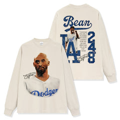 Vintage Kobe double-sided printed short-sleeved T-shirt long-sleeved loose round neck washed hooded sweater