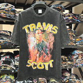 Vintage TRAVIS SCOTT TS Printed Short Sleeve T-Shirt Washed Loose Heavy Cotton Small Neckline