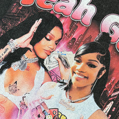 Vintage GloRilla Printed Short Sleeve T-Shirt Washed Heavy Cotton Small Neckline Tide T