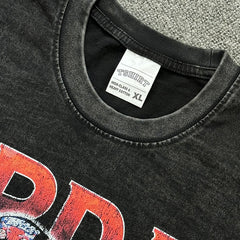 Vintage MJ Flying Printed Short Sleeve T-Shirt Vintage Washed Loose Crew Neck Heavy Pure Cotton Tide T