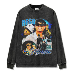 Peso Pluma Printed Short Sleeve T-Shirt Washed Long Sleeve Crew Neck Loose Hooded Sweater