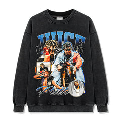Hip Hop JUICE WRLD Printed Short Sleeve T-Shirt Washed Long Sleeve Loose Casual Hooded Sweater Men