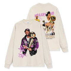 Vintage KEBO trend print short-sleeved t-shirt loose casual heavy round neck hooded sweater for men and women