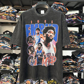 Vintage Embiid Embiid Printed T-Shirt High Street Washed Loose Heavy Cotton Crew Neck Trendy Men T
