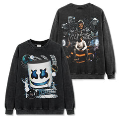 Marshmallow MARSHMELLO printed washed short-sleeved T-shirt casual crew neck hooded sweater