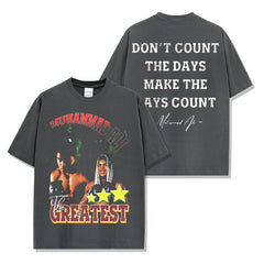 Muhammad Ali Muhammad Ali Printed Short Sleeve T-Shirt Washed Long Sleeve Loose Hooded Sweater