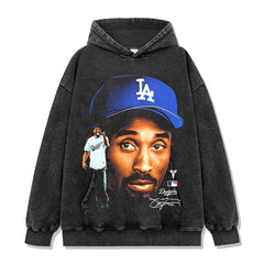 Vintage Tide KOBE Kobe Printed Short Sleeve T-Shirt Washed Old Long Sleeve Loose Hooded Sweater Men