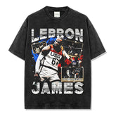 Vintage James James Printed Short Sleeve T-Shirt Washed Loose Casual Heavy Hooded Sweater Men