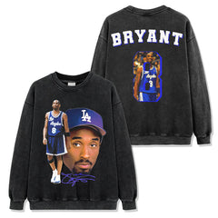 Vintage Kobe Printed Short Sleeve T-Shirt Washed Long Sleeve Crew Neck Casual Hooded Sweater