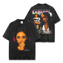 Vintage Kolani KEHLANI print short-sleeved t-shirt loose heavy crew neck hooded sweater for men and women