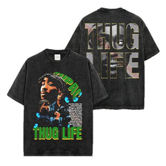 Hip Hop 2 PAC TUPAC Printed Short Sleeve T-Shirt Washed Long Sleeve Loose Hooded Sweater Men