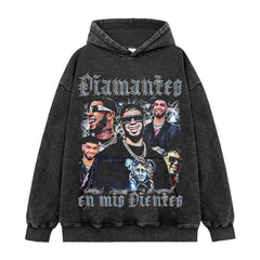 Anuel AA Printed Short Sleeve T-Shirt Washed Long Sleeve Loose Hooded Sweater