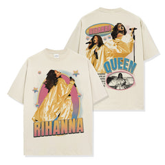 Hip Hop Rihanna Printed Short Sleeve T-Shirt Long Sleeve Loose Crew Neck Washed Hooded Sweater