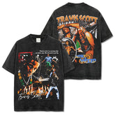 Vintage Travis Scott Printed Short Sleeve T-Shirt Vintage Washed Loose Heavy Small Neckline