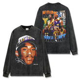 Vintage Kobe KOBE double-sided print washed short-sleeved T-shirt crew neck heavy hooded sweater