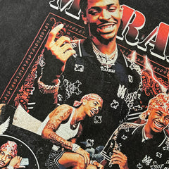 Vintage Morant Printed Short Sleeve T-Shirt Vintage Washed Heavy Cotton Small Neckline