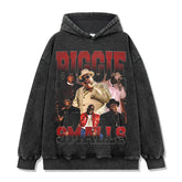 Tide biggie smalls printed short-sleeved t-shirt washed and done old long-sleeved loose hooded sweater men