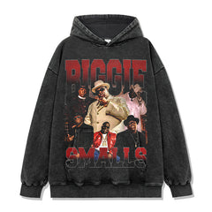 Tide biggie smalls printed short-sleeved t-shirt washed and done old long-sleeved loose hooded sweater men
