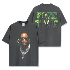 Hip Hop Young Thug Printed Short Sleeve T-Shirt Washed Long Sleeve Loose Hooded Sweater Men
