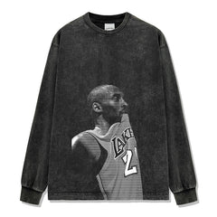 Loose casual kobe trend short-sleeved high street retro heavy cotton solid color T-shirt direct injection printing