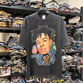 Vintage 21 Savage Printed Short Sleeve Hip Hop High Street Washed Old Blockbuster Trendy Brand Loose ins