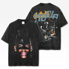 Hip Hop Rap Travis Scott Double Sided Printed Short Sleeve T-Shirt Washed High Street Heavy Cotton T