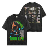 Hip Hop 2 PAC TUPAC Printed Short Sleeve T-Shirt Washed Long Sleeve Loose Hooded Sweater Men