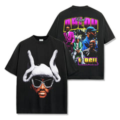 Virgil Abloh Printed Washed Short Sleeve T-Shirt Crew Neck Loose Hooded Sweater Men