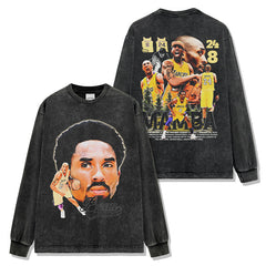 Vintage Kobe Kobe Black Printed Short Sleeve T-Shirt Washed Long Sleeve Crew Neck Casual Hooded Sweater