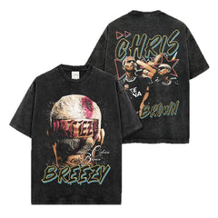 Hip Hop Brown Chris Brown Printed Short Sleeve T-Shirt Washed Long Sleeve Loose Hooded Sweater Men