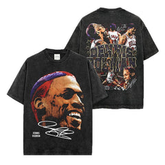 Vintage Big Bug Rodman Printed Short Sleeve T-Shirt Washed Long Sleeve Loose Hooded Sweater