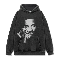 Vintage Celebrity KOBE Printed Short Sleeve T-Shirt Washed Long Sleeve Loose Casual Crew Neck Hooded Sweater