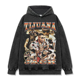 Hip Hop Tijuana Jack Printed Short Sleeve T-Shirt Washed Long Sleeve Loose Heavy Hooded Sweater