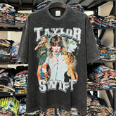 Vintage Taylor Swift Mildew Printed Short Sleeve T-Shirt Washed Heavy Cotton Crew Neck T