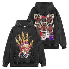 Vintage Rodman Double-Sided Printed Washed Short Sleeve T-Shirt Crew Neck Heavy Loose Hooded Sweater Men