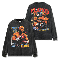 Floyd Mayweather Jr Printed Washed Short Sleeve T-Shirt Crew Neck Hooded Sweater
