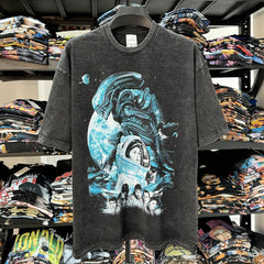 Vintage Alien Xenomorph Printed T-Shirt Vintage Cotton Loose Casual Short Sleeve T