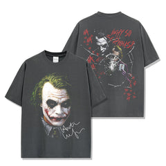 Vintage Clown JOKER Printed Washed Old Loose Short Sleeve T-Shirt Heavy Crew Neck Hooded Sweater