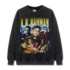 A.R. Raman Rahman Printed Short Sleeve T-Shirt Washed Long Sleeve Loose Casual Hooded Sweater Men