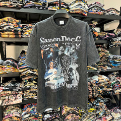 Vintage Snoop Dogg Printed T-Shirt Vintage Washed Loose Heavy Crew Neck Short Sleeves