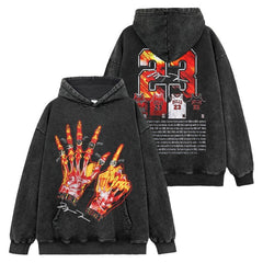 Vintage MJ Trapeze Double-sided Printed Washed Short Sleeve T-Shirt Crew Neck Heavy Hooded Sweater Men