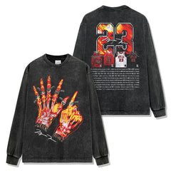 Vintage MJ Trapeze Double-sided Printed Washed Short Sleeve T-Shirt Crew Neck Heavy Hooded Sweater Men